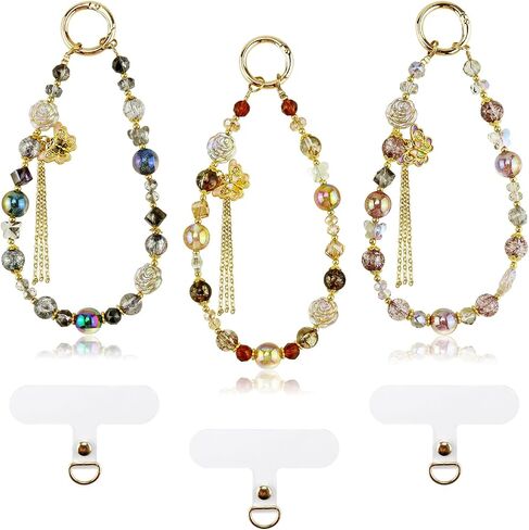 3Pcs Crystal Bracelet Wrist Lanyard, Beaded Phone Charms Strap With Butterfly Phone Case Accessories for Purse Bag Wallet Camera in Kuwait