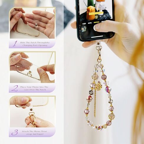 3Pcs Crystal Bracelet Wrist Lanyard, Beaded Phone Charms Strap With Butterfly Phone Case Accessories for Purse Bag Wallet Camera in Kuwait
