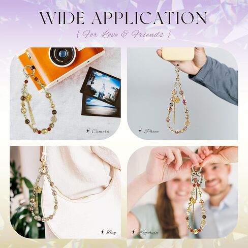 3Pcs Crystal Bracelet Wrist Lanyard, Beaded Phone Charms Strap With Butterfly Phone Case Accessories for Purse Bag Wallet Camera in Kuwait