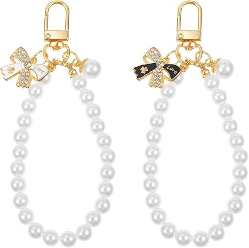 2PCS Classic Pearl Phone Charm Wrist Strap, Butterfly Bracelets for Women in Kuwait