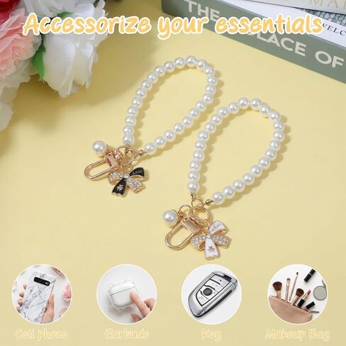2PCS Classic Pearl Phone Charm Wrist Strap, Butterfly Bracelets for Women in Kuwait