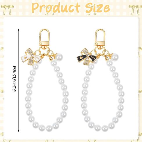2PCS Classic Pearl Phone Charm Wrist Strap, Butterfly Bracelets for Women in Kuwait