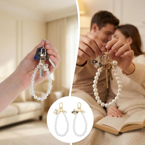 2PCS Classic Pearl Phone Charm Wrist Strap, Butterfly Bracelets for Women in Kuwait