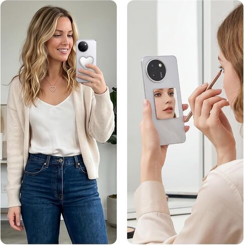 Amabro 6Pcs Mirror Decal for Phone Case, Rectangle and Heart Shaped Rhinestone Stickers with Protective Film, Self-Adhesive Makeup Mirrors for Cellphone Back, Slim Travel Accessory in Kuwait