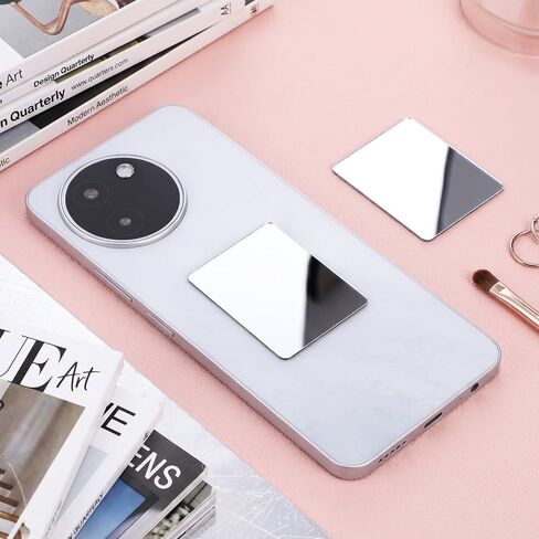 Amabro 6Pcs Mirror Decal for Phone Case, Rectangle and Heart Shaped Rhinestone Stickers with Protective Film, Self-Adhesive Makeup Mirrors for Cellphone Back, Slim Travel Accessory in Kuwait