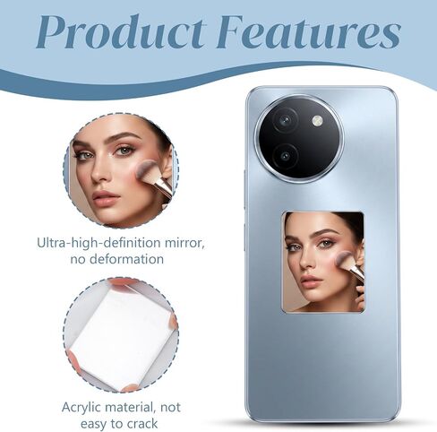 Amabro 6Pcs Mirror Decal for Phone Case, Rectangle and Heart Shaped Rhinestone Stickers with Protective Film, Self-Adhesive Makeup Mirrors for Cellphone Back, Slim Travel Accessory in Kuwait