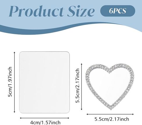 Amabro 6Pcs Mirror Decal for Phone Case, Rectangle and Heart Shaped Rhinestone Stickers with Protective Film, Self-Adhesive Makeup Mirrors for Cellphone Back, Slim Travel Accessory in Kuwait