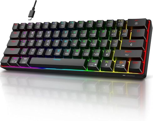 KOORUI 60% Mechanical Gaming Keyboard, Mixed Colors LED Backlit Ultra-Compact 68 Keys, Mini Wired Keyboard with Blue Switch for Windows Laptop PC/Mac OS/Xbox in Kuwait