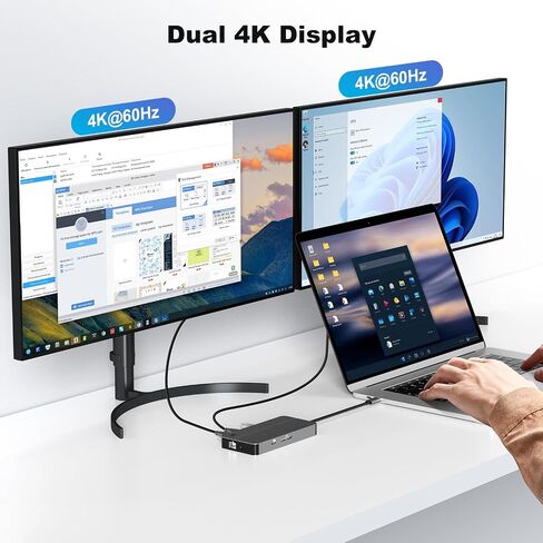 MacBook Docking Station Dual Monitor, Laptop Docking Stations for MacBook pro/Air HP Dell Lenovo Computer, 10 in 1 USB C Dock with Dual Hdmi 4K@60Hz Splitter Extended Display, USB 3.2 Hub in Kuwait