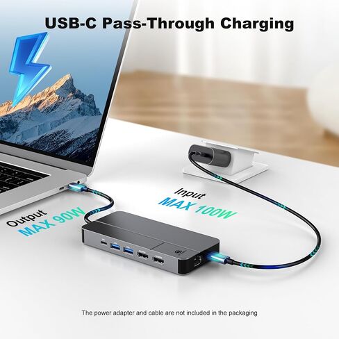 MacBook Docking Station Dual Monitor, Laptop Docking Stations for MacBook pro/Air HP Dell Lenovo Computer, 10 in 1 USB C Dock with Dual Hdmi 4K@60Hz Splitter Extended Display, USB 3.2 Hub in Kuwait