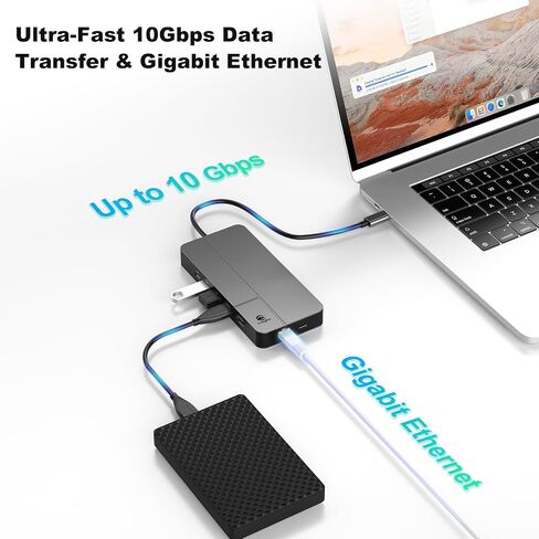 MacBook Docking Station Dual Monitor, Laptop Docking Stations for MacBook pro/Air HP Dell Lenovo Computer, 10 in 1 USB C Dock with Dual Hdmi 4K@60Hz Splitter Extended Display, USB 3.2 Hub in Kuwait