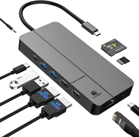 MacBook Docking Station Dual Monitor, Laptop Docking Stations for MacBook pro/Air HP Dell Lenovo Computer, 10 in 1 USB C Dock with Dual Hdmi 4K@60Hz Splitter Extended Display, USB 3.2 Hub in Kuwait