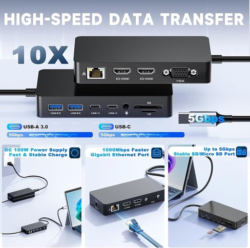 2026 New Surface Thunderbolt 4 Dock Station Triple Displays 4K HDMI*2+VGA in Kuwait