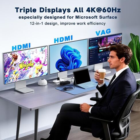 2026 New Surface Thunderbolt 4 Dock Station Triple Displays 4K HDMI*2+VGA in Kuwait