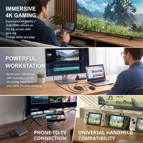Switch 2 Dock for TV, Aluminum Alloy Shell HDMI 2.0 4K@60Hz HDR Docking Station for Nintendo Switch 2/OLED/Steam Deck/ROG Ally, USB C to HDMI Adapter with 100W PD 3.0 Fast Charging & USB3.0 in Kuwait
