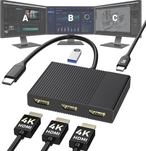 USB C to 3 HDMI Splitter Extended Display for 3 Monitors with PD/USB3.0 in Kuwait