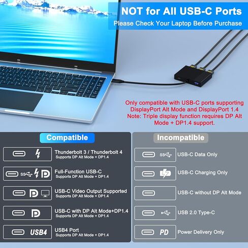 USB C to 3 HDMI Splitter Extended Display for 3 Monitors with PD/USB3.0 in Kuwait