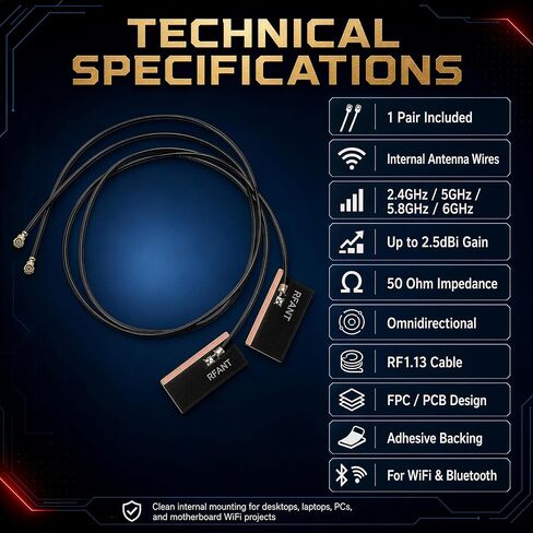 WiFi Antenna for PC Desktop Laptop Motherboard | 1-Pair 10cm (4in) | Internal Antenna Cables Compatible with MHF4, IPEX4 & 4th Gen U.FL | for M.2 NGFF WiFi Cards AX200 AX210 BE200 in Kuwait