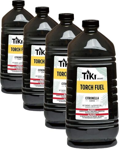 TIKI Citronella Torch Fuel - 1 Gallon (128 oz.), Easy Pour, Long-Lasting for Outdoor Torches & Table Torches, with Citronella & Lemongrass Oil, for Patio, Garden & Backyard Use (Pack of 4) in Kuwait