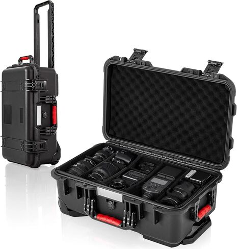 Relaxweex Rolling Camera Hard Case with 15 Padded Dividers & Wheels in Kuwait