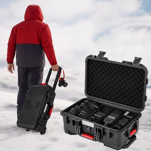Relaxweex Rolling Camera Hard Case with 15 Padded Dividers & Wheels in Kuwait