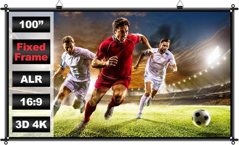 100 inch Fixed Frame Projector Screen, Anti Glare Outdoor Indoor Movie Projector Screen, Wrinkle-Free Hanging Projection Screen for Room Wall, Theater, Camping, Backyard, 4K HD 16:9 in Kuwait