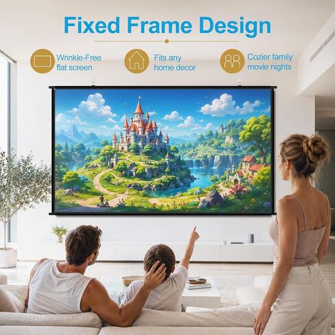 100 inch Fixed Frame Projector Screen, Anti Glare Outdoor Indoor Movie Projector Screen, Wrinkle-Free Hanging Projection Screen for Room Wall, Theater, Camping, Backyard, 4K HD 16:9 in Kuwait