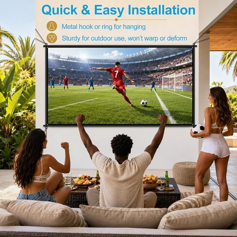 100 inch Fixed Frame Projector Screen, Anti Glare Outdoor Indoor Movie Projector Screen, Wrinkle-Free Hanging Projection Screen for Room Wall, Theater, Camping, Backyard, 4K HD 16:9 in Kuwait