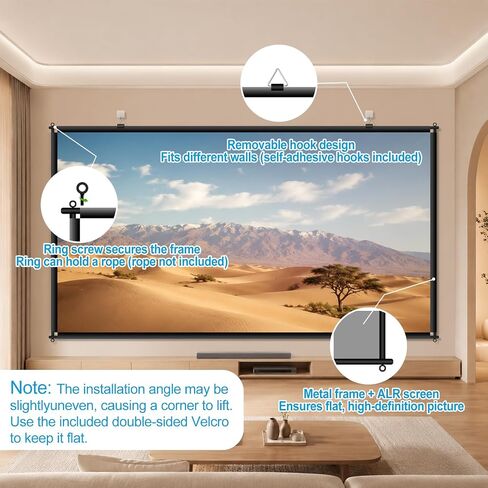 100 inch Fixed Frame Projector Screen, Anti Glare Outdoor Indoor Movie Projector Screen, Wrinkle-Free Hanging Projection Screen for Room Wall, Theater, Camping, Backyard, 4K HD 16:9 in Kuwait