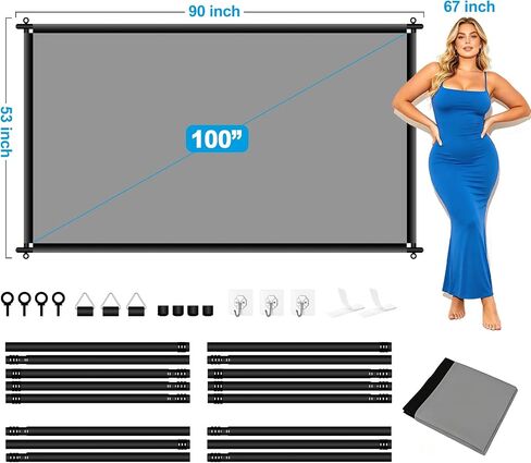 100 inch Fixed Frame Projector Screen, Anti Glare Outdoor Indoor Movie Projector Screen, Wrinkle-Free Hanging Projection Screen for Room Wall, Theater, Camping, Backyard, 4K HD 16:9 in Kuwait