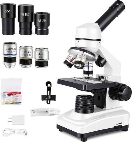 Compound Lab Microscope for Adults and Students, 40X-2500X High-Power Biological Microscope with Smartphone Adapter and Prepared Slides Set in Kuwait