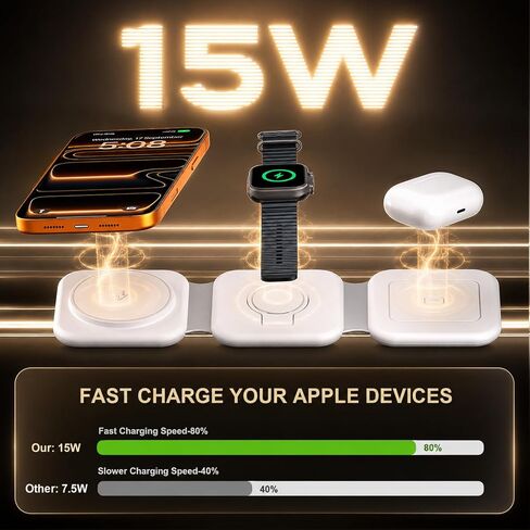 Fast 3-in-1 Foldable Wireless Travel Charger for Apple in Kuwait