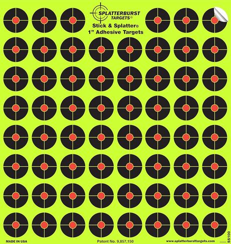 Splatterburst Targets - 10 Pack 1 inch Stick & Splatter Self Adhesive Shooting Targets - Gun - Rifle - Pistol - Airsoft - BB Gun - Pellet Gun - Air Rifle - Made in USA in Saudi Arabia