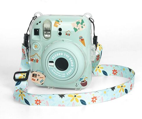 Clear Case Compatible with Fuji Instax Mini 12, Hard Carrying Case Bag for Fujifilm Instax Mini 12 Instant Camera, PC Cover with Photo Storage Pocket & Shoulder Strap (Clear, green) in Kuwait