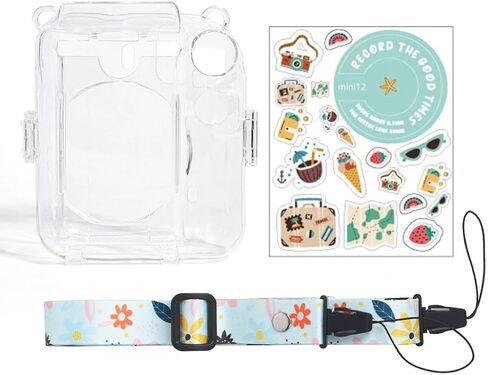 Clear Case Compatible with Fuji Instax Mini 12, Hard Carrying Case Bag for Fujifilm Instax Mini 12 Instant Camera, PC Cover with Photo Storage Pocket & Shoulder Strap (Clear, green) in Kuwait