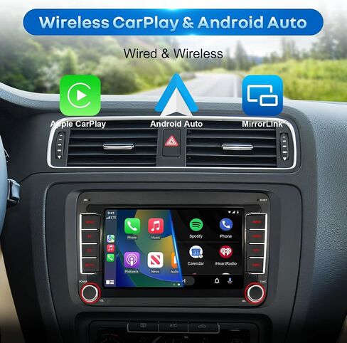 Car Radio for VW Passat Golf MK5 MK6 Jetta Beetle Passat Sharan Tiguan Touran Seat Polo with Wireless Carplay & Android Auto,7in Touchscreen Car Stereo with Bluetooth Mirror Link FM/SWC/USB in Kuwait