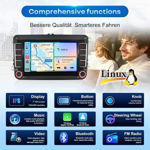 Car Radio for VW Passat Golf MK5 MK6 Jetta Beetle Passat Sharan Tiguan Touran Seat Polo with Wireless Carplay & Android Auto,7in Touchscreen Car Stereo with Bluetooth Mirror Link FM/SWC/USB in Kuwait