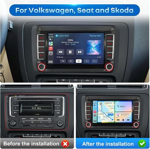 Car Radio for VW Passat Golf MK5 MK6 Jetta Beetle Passat Sharan Tiguan Touran Seat Polo with Wireless Carplay & Android Auto,7in Touchscreen Car Stereo with Bluetooth Mirror Link FM/SWC/USB in Kuwait