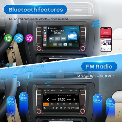 Car Radio for VW Passat Golf MK5 MK6 Jetta Beetle Passat Sharan Tiguan Touran Seat Polo with Wireless Carplay & Android Auto,7in Touchscreen Car Stereo with Bluetooth Mirror Link FM/SWC/USB in Kuwait