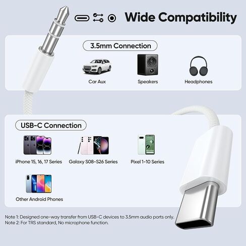 Aux Cord to USB C, USBC to 3.5mm Audio Headphone Jack, 3ft Braided Cable in Saudi Arabia