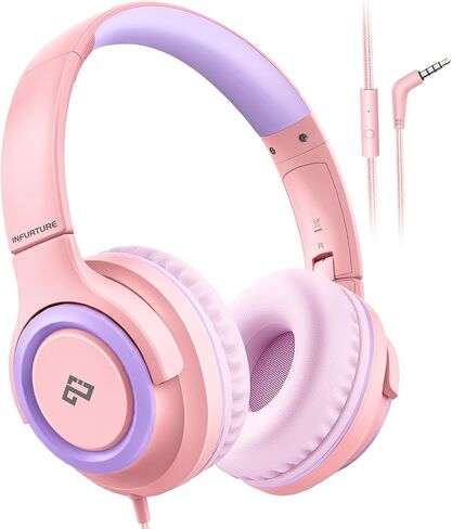 INFURTURE Kids Headphone for School with Microphone, Pink Wired Headphones in Kuwait