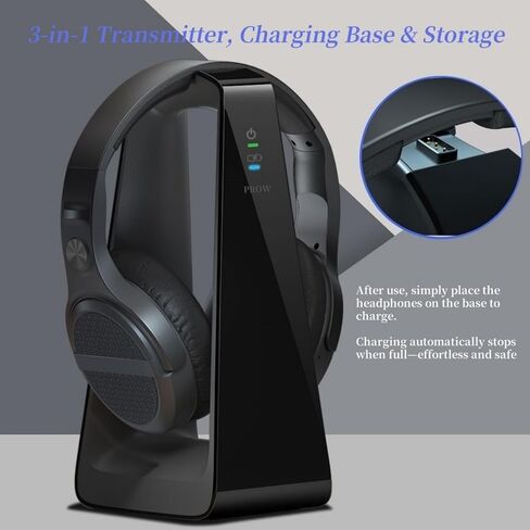 Wireless TV Headphones for Seniors with Large Buttons, 15H Playtime & 0 Delay, 2.4GHz RF Transmitter Charging Dock, Bluetooth Over-Ear Headset, Fits Most TVs, Digital Optical(TOSLINK)/RCA/3.5mm Output in Kuwait