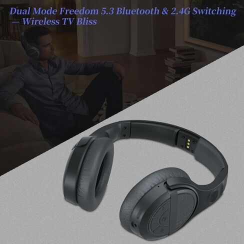 Wireless TV Headphones for Seniors with Large Buttons, 15H Playtime & 0 Delay, 2.4GHz RF Transmitter Charging Dock, Bluetooth Over-Ear Headset, Fits Most TVs, Digital Optical(TOSLINK)/RCA/3.5mm Output in Kuwait