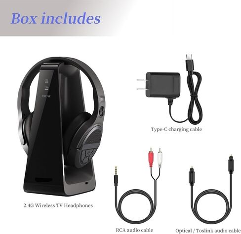 Wireless TV Headphones for Seniors with Large Buttons, 15H Playtime & 0 Delay, 2.4GHz RF Transmitter Charging Dock, Bluetooth Over-Ear Headset, Fits Most TVs, Digital Optical(TOSLINK)/RCA/3.5mm Output in Kuwait