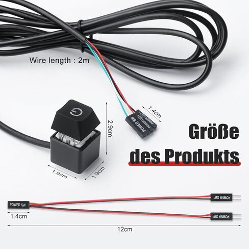 APIELE PC Power Button Desktop PC Computer External Power ON Off LED Push Computer Host Button Supply Supplies with 1.8m Cables for Computer Motherboard Black Keyboard Model in Kuwait