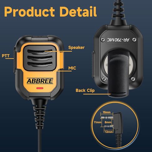 ABBREE Walkie Talkie Speaker Mic, Ham Radio MIC Remote Speaker Microphone for Baofeng UV-5R Mini BF-F8HP Pro 5RM AR-152 Pro UV-32 DM-32 GM21 UV-5G Plus GM-15PRO K5PLUS Radio Accessories in Kuwait