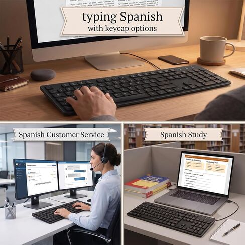Spanish Keyboard USB Wired - 105 Keys QWERTY ANSI Layout with Ñ in Kuwait