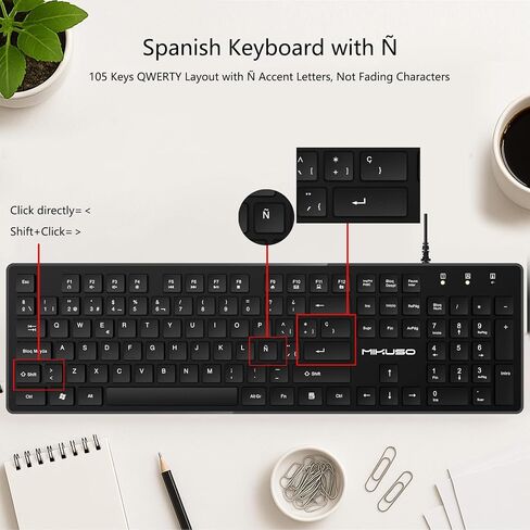 Spanish Keyboard USB Wired - 105 Keys QWERTY ANSI Layout with Ñ in Kuwait