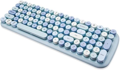 MOFII Bluetooth Wireless Keyboard for iPad, Laptop, PC, Mac, Smartphone, Connect 3 Bluetooth Devices, Cute Colorful Round Keys Retro Aesthetic Keyboard - Blue in Kuwait