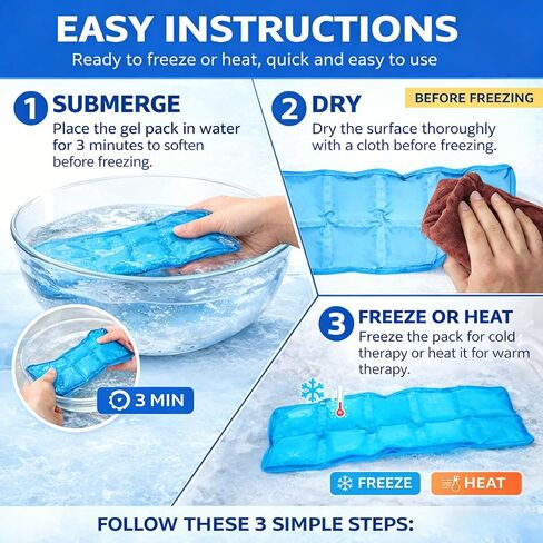 Reusable Ice Packs for Lunch Boxes – 10" x 4" Dry Ice Pack, Long‑Lasting Slim Freezer Packs for Lunch Bags, Coolers, Travel, Therapy, Camping, Flexible Cold Pack for Food (Ice Pack 10" x 4" x 0.7") in Kuwait